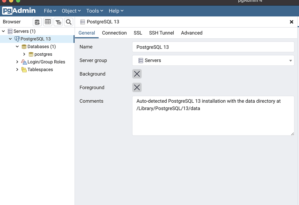 pgadmin 4 connect to database