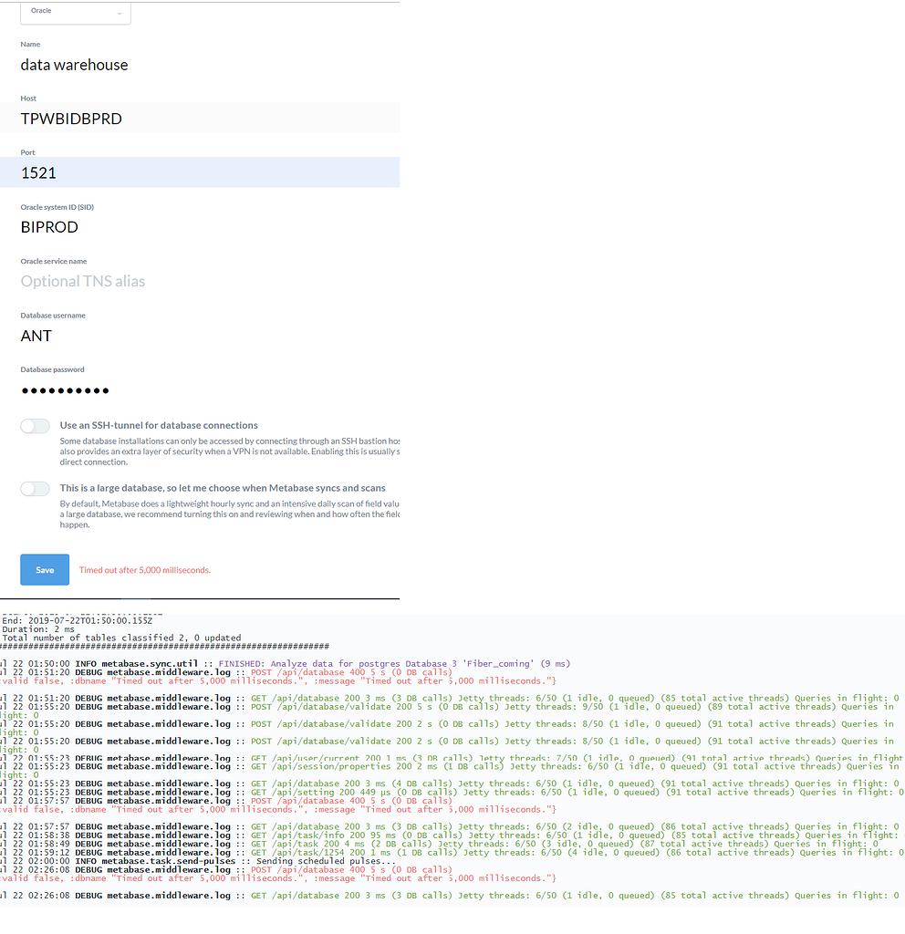 Timeout issue connecting to oracle - Get Help - Metabase Discussion