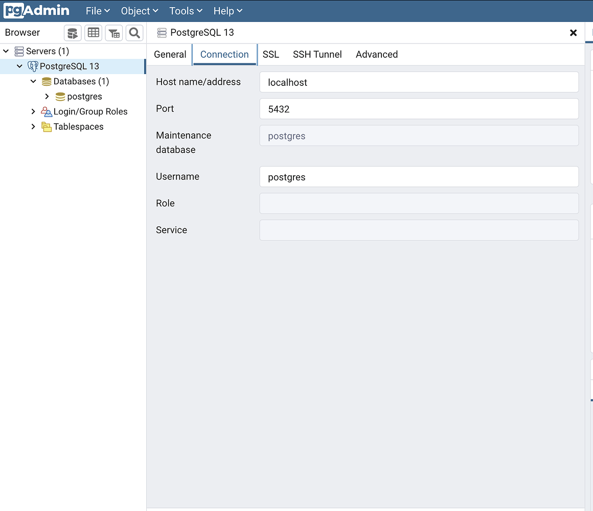 pgadmin 4 connect to database