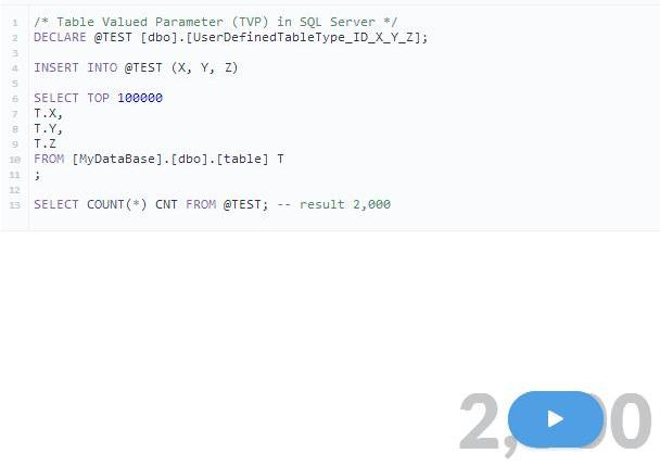 Table Valued Parameters TVP SQL Server expressions restricted by